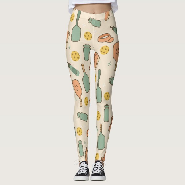 Pickleball Tournament Paddle Shoe Bottle Leggings (Front)