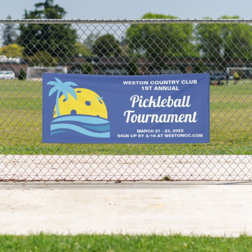 Pickleball Tournament Tropical Palm Tree Sun Beach Banner
