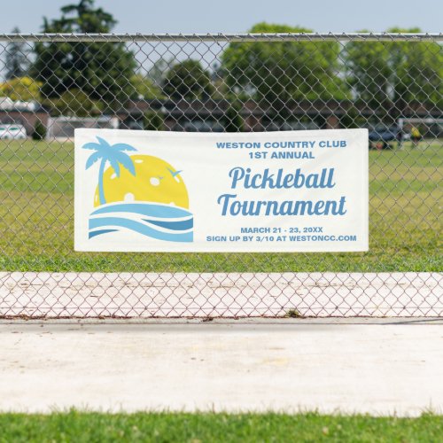 Pickleball Tournament Tropical Palm Tree Sun Beach Banner