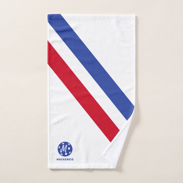 Pickleball Towel Red White Blue Stripe Personalize (Hand Towel)