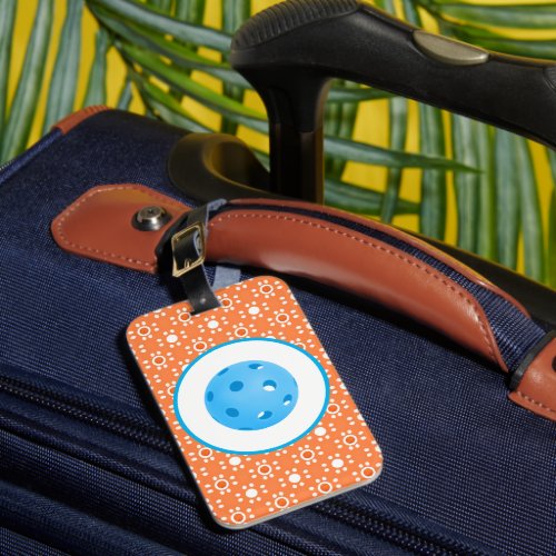 Pickleball Travel Polka Dots Orange Blue Balls Luggage Tag