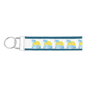 Pickleball Tropical Palm Tree Sun Wrist Keychain