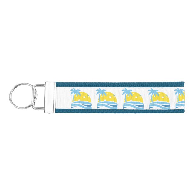 Pickleball Tropical Palm Tree Sun Wrist Keychain (Keys on Left)