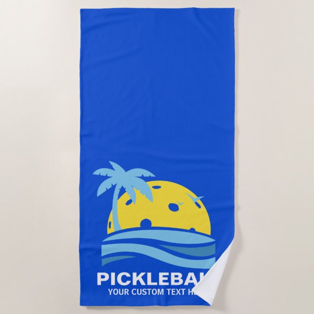 Pickleball Tropical Palm Tree Sun Your Custom Text Beach Towel (Front)