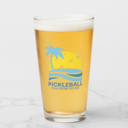 Pickleball Tropical Palm Tree Sun Your Custom Text Glass