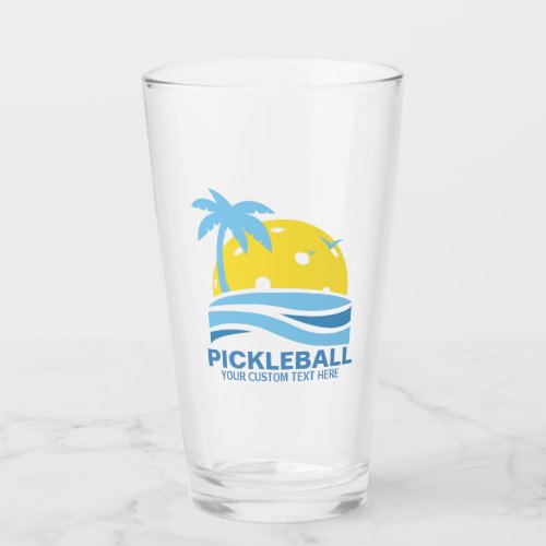 Pickleball Tropical Palm Tree Sun Your Custom Text Glass
