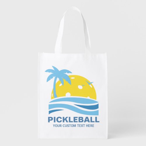 Pickleball Tropical Palm Tree Sun Your Custom Text Grocery Bag