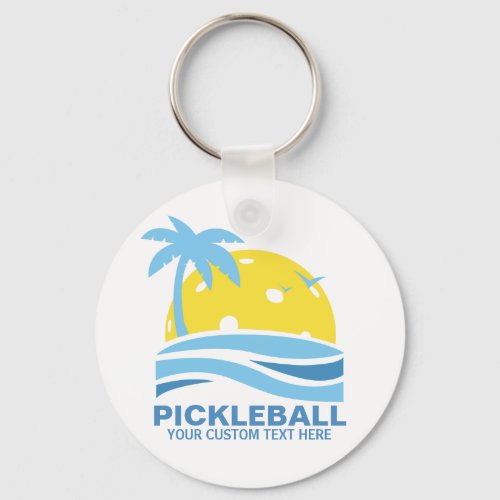 Pickleball Tropical Palm Tree Sun Your Custom Text Keychain