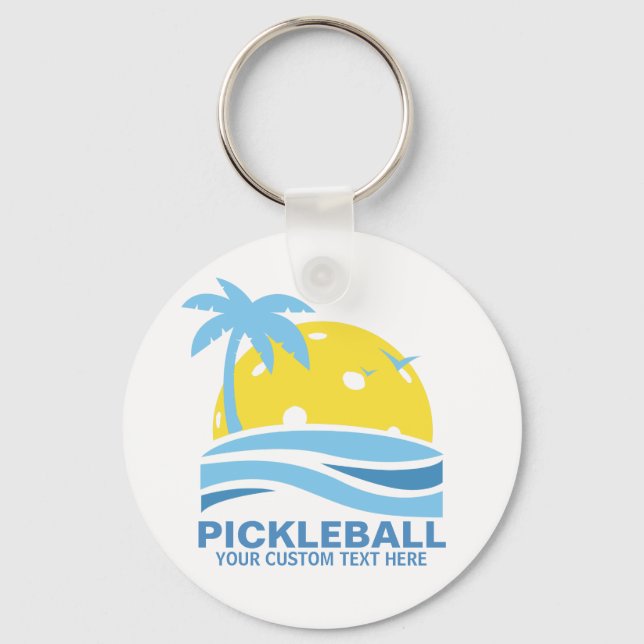 Pickleball Tropical Palm Tree Sun Your Custom Text Keychain (Front)