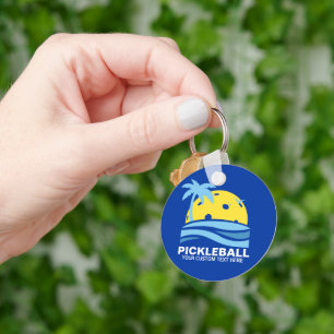 Pickleball Tropical Palm Tree Sun Your Custom Text Keychain