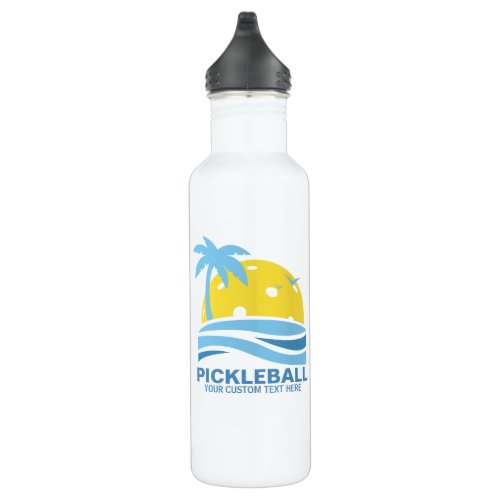 Pickleball Tropical Palm Tree Sun Your Custom Text Stainless Steel Water Bottle