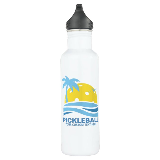 Pickleball Tropical Palm Tree Sun Your Custom Text Stainless Steel Water Bottle (Right)