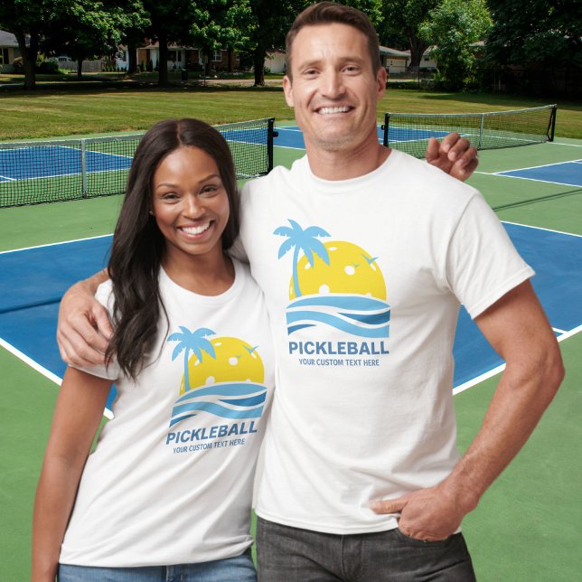 Pickleball Tropical Palm Tree Sun Your Custom Text T-Shirt (Creator Uploaded)