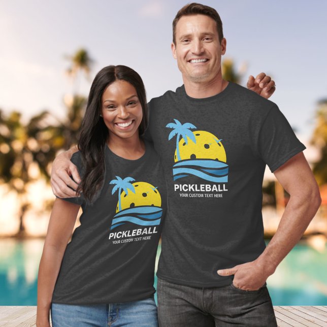 Pickleball Tropical Palm Tree Sun Your Custom Text T-Shirt (Creator Uploaded)