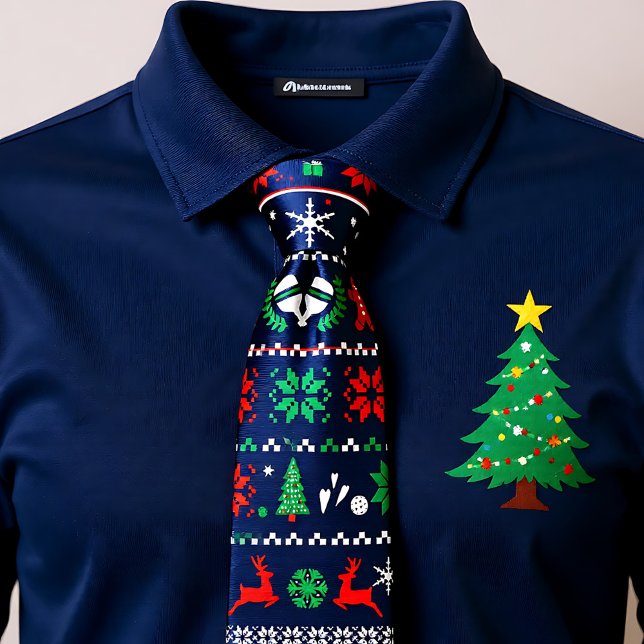 😄 Pickleball🎄 Ugly Christmas Sweater style blue Neck Tie (😄 Pickleball🎄 Ugly Christmas Sweater style blue Neck Tie)