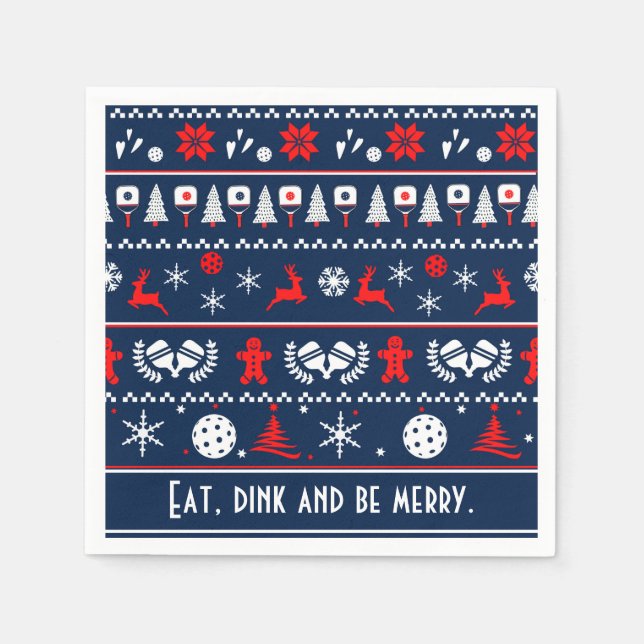 😄 Pickleball🎄 Ugly Christmas Sweater style Napkins (Front)