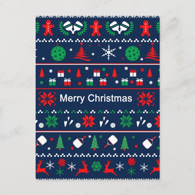  Pickleball🎄 Ugly Sweater Christmas, custom text Postcard (Front)
