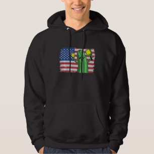 Pickleball Us American Flag Pickle With Paddle Pic Hoodie