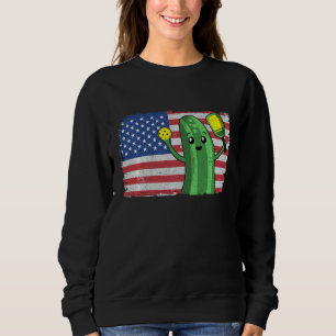 Pickleball Us American Flag Pickle With Paddle Pic Sweatshirt