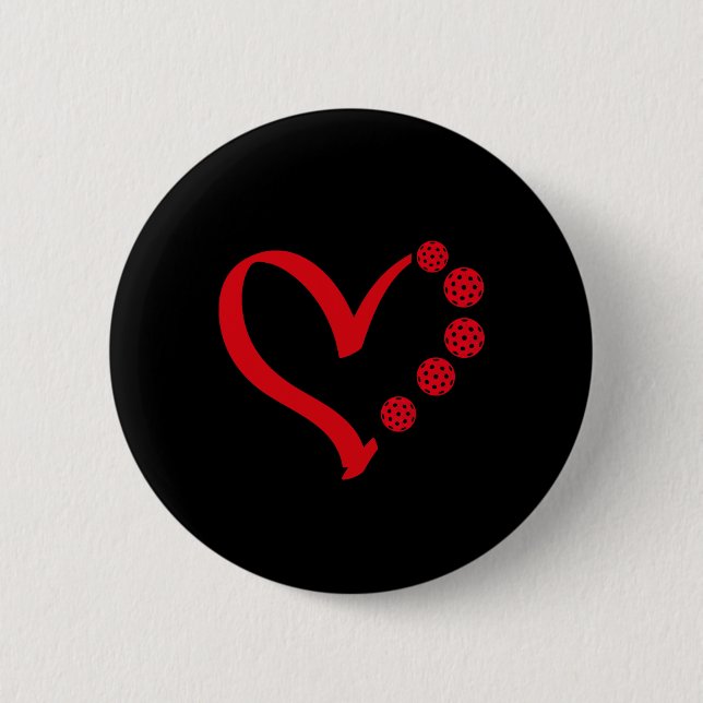 Pickleball Valentine Day Heart Pickleball  Button (Front)