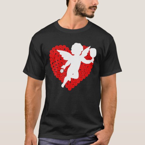 Pickleball Valentine s Day Cupid Heart With Paddle T_Shirt