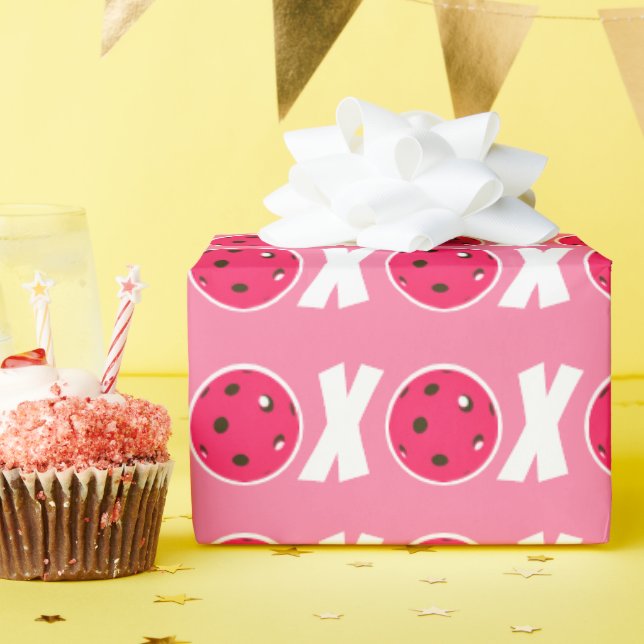 Pickleball Valentine XOXO Pink Pickleballs Wrapping Paper (Birthday Party)