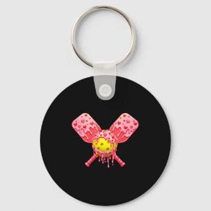 Pickleball valentines day ice cream drip heart boy keychain