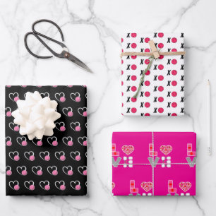 Pickleball Valentines Hugs Kisses XOXO Hearts Love Wrapping Paper Sheets