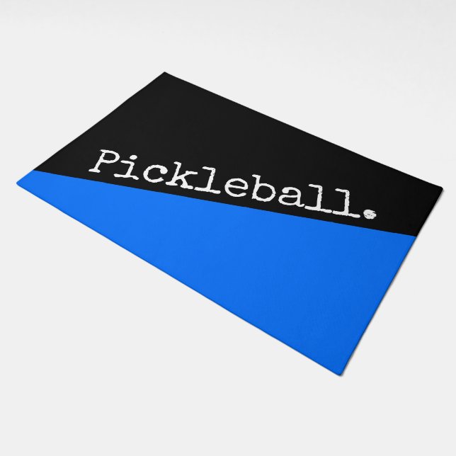 PICKLEBALL Vivid Blue Black Diagonal Color Block Doormat (Angled)