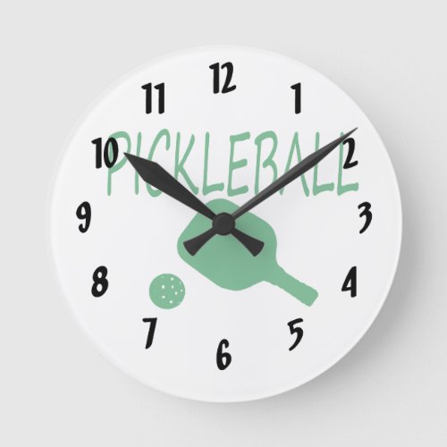 pickleball w paddle and ball light green round clock