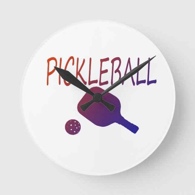 pickleball w paddle and ball orange to purple round clock (Front)