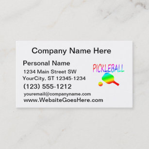 pickleball w paddle and ball rainbow. business card