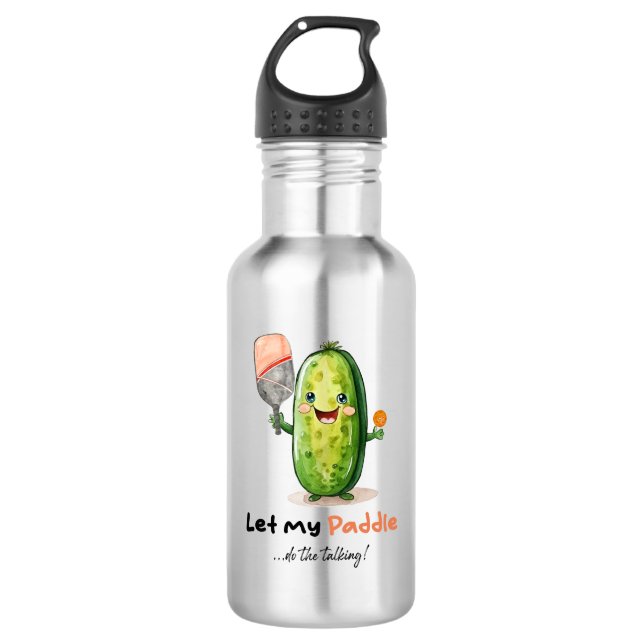 Pickleball Water Bottle, Funny, Cute Pickleball Stainless Steel Water Bottle (Front)
