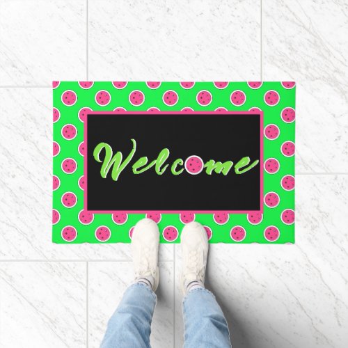 Pickleball Watermelon Pink Pickleballs Lime Green Doormat