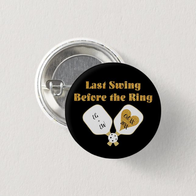 Pickleball Wedding Black and Gold Personalized Button (Front & Back)