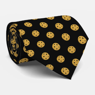 Pickleball Wedding Black and Gold Pickleballs Neck Tie