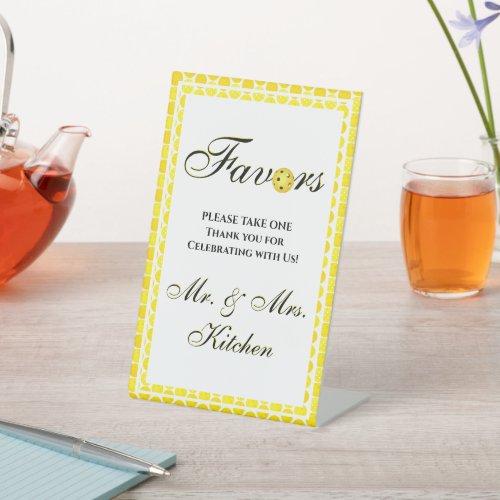 Pickleball Wedding Favors Yellow and White  Pedestal Sign