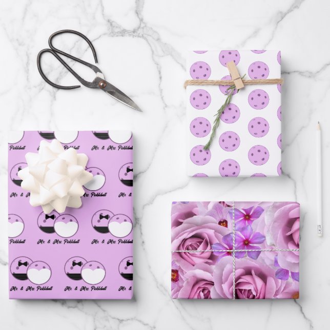 Pickleball Wedding Lavender Personalize Gift Wrap  (Front)
