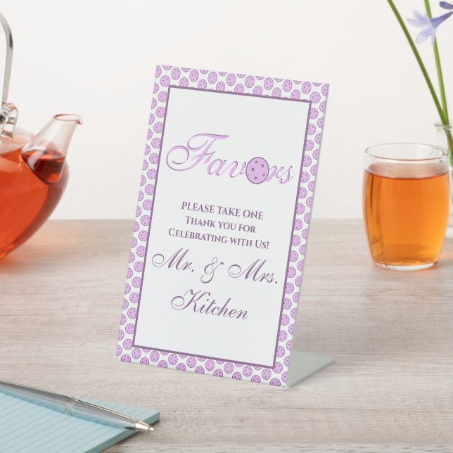 Pickleball Wedding Personalized Lavender and White Pedestal Sign (In SItu)