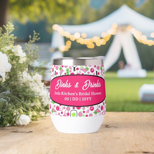 Pickleball Wedding Shower Pink Cosmo Personalized Thermal Wine Tumbler