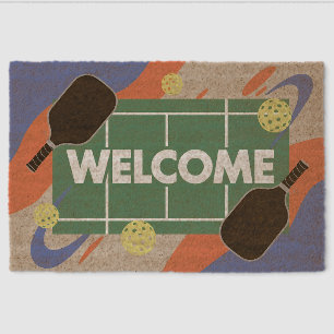 Pickleball Welcome Court Blue Orange Club House Fiber Doormat