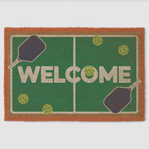 Pickleball Welcome Green Court Orange Decor Club  Fiber Doormat