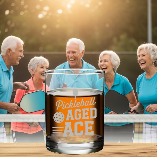 Pickleball Whiskey Glass Featuring Aged Ace (PICKLEBALL ETCHED WHISKEY GLASS)
