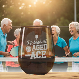 Pickleball Wine Glass Featuring Aged Ace Paddle