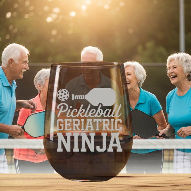 Pickleball Wine Glass For Geriatric Ninja (PICKLEBALL ETCHED WINE GLASS)