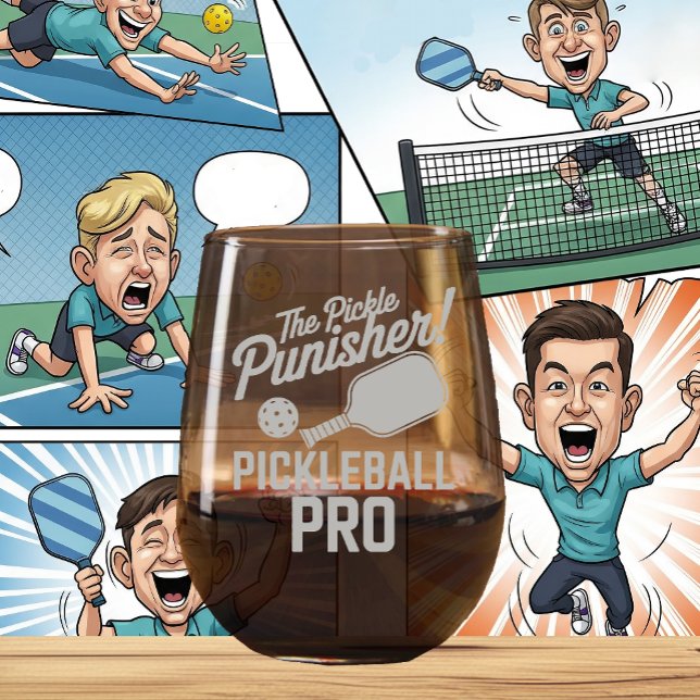 Pickleball Wine Glass For The Pickle Punisher Pro (PICKLEBALL ETCHED WINE GLASS)