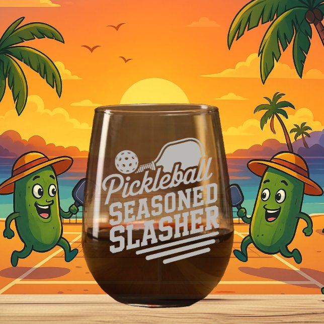 Pickleball Wine Glass Seasoned Slasher Paddle (PICKLEBALL ETCHED WINE GLASS)