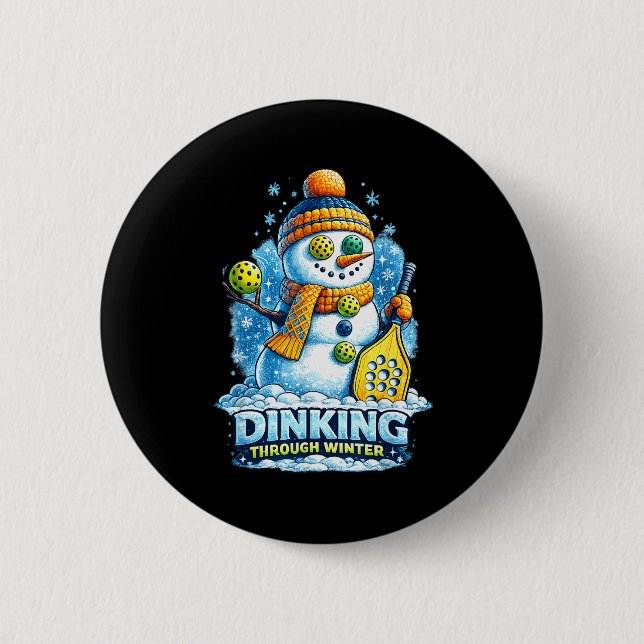 Pickleball winter snowman dinking through winter button (Front)