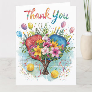 Pickleball with beautiful flowers letterpress thank you card