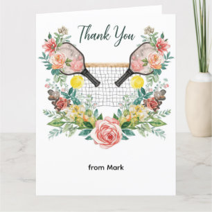 Pickleball with beautiful flowers letterpress thank you card